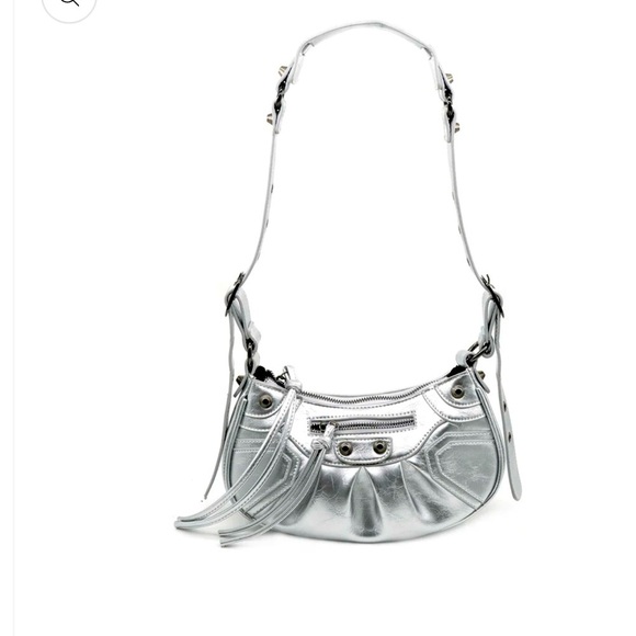 Handbags - Silver Designer Vegan Shoulder Bag